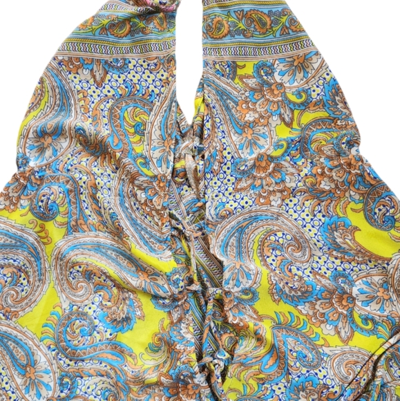 Kasturi Vintage Silk Dress Tassle Open Back Halter Paisley Boho Made in India - Picture 2 of 9